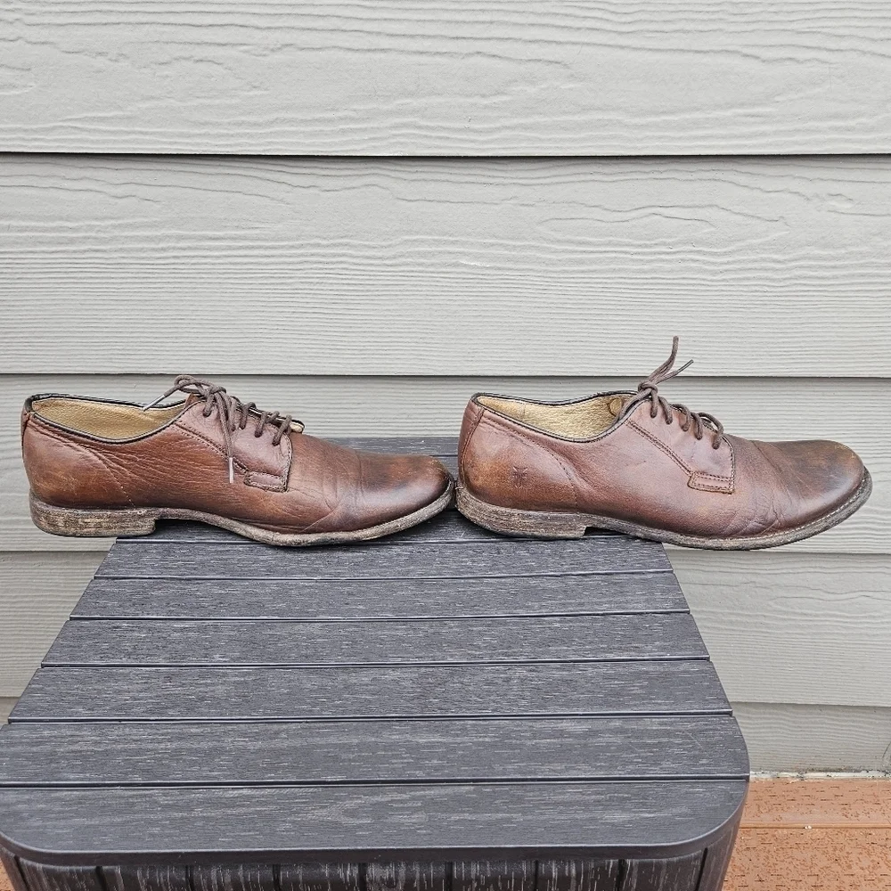 Frye Phillip Oxford 84570 Brown Leather Lace Up Plain Toe Oxfords Shoes Mens 10D